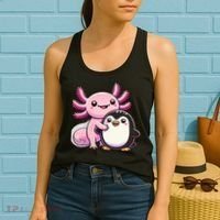 Cute Axolotl Hugging Penguin Women's Tank Top thumb 2