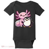 Cute Axolotl Hugging Penguin Baby Bodysuit thumb 0