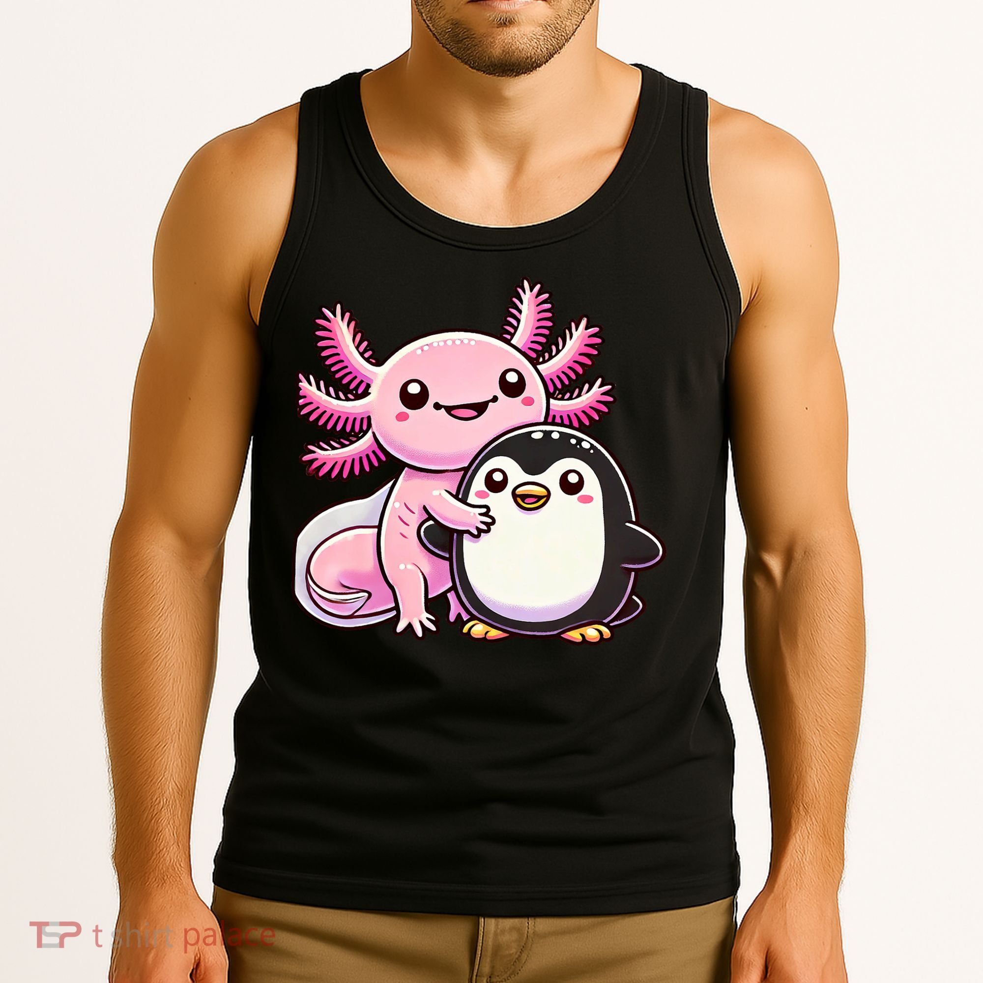 Cute Axolotl Hugging Penguin Tank Top