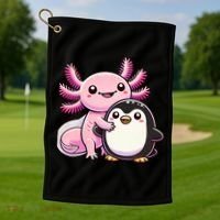 Cute Axolotl Hugging Penguin Golf Towel thumb 1