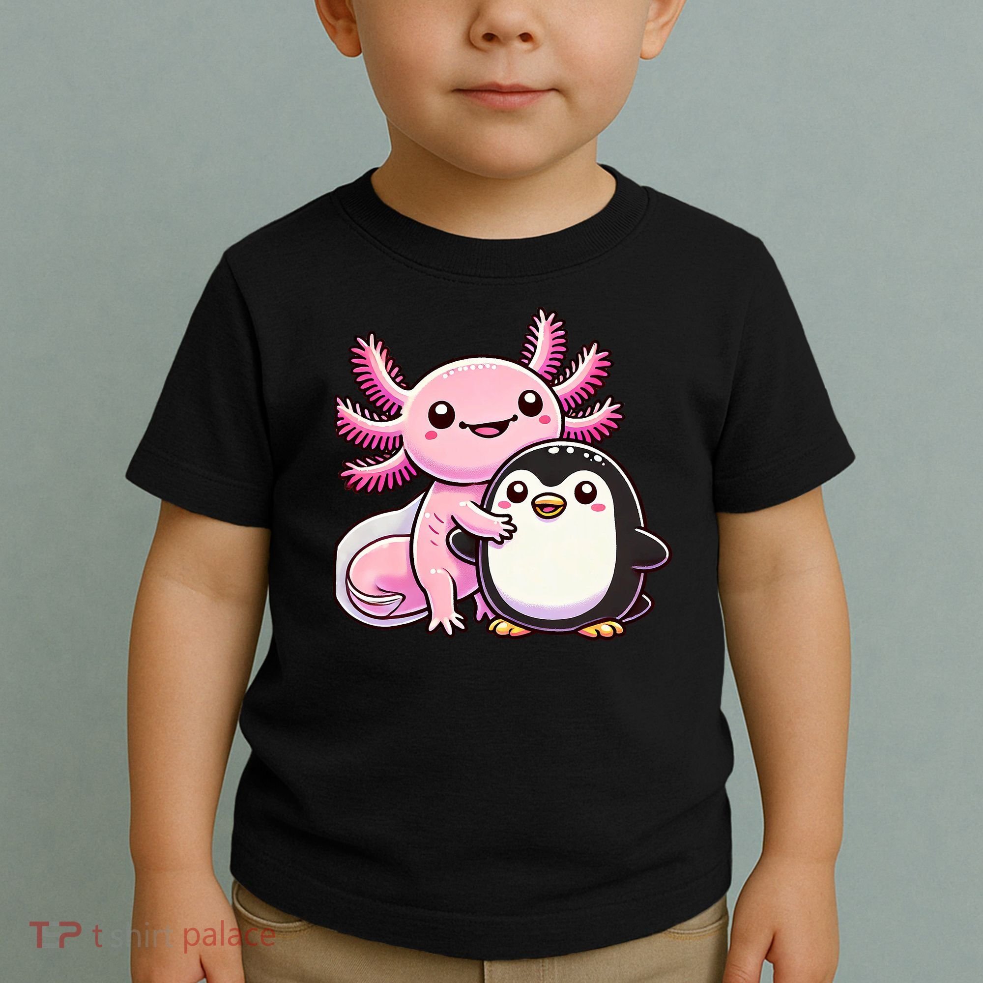 Cute Axolotl Hugging Penguin Toddler T-Shirt