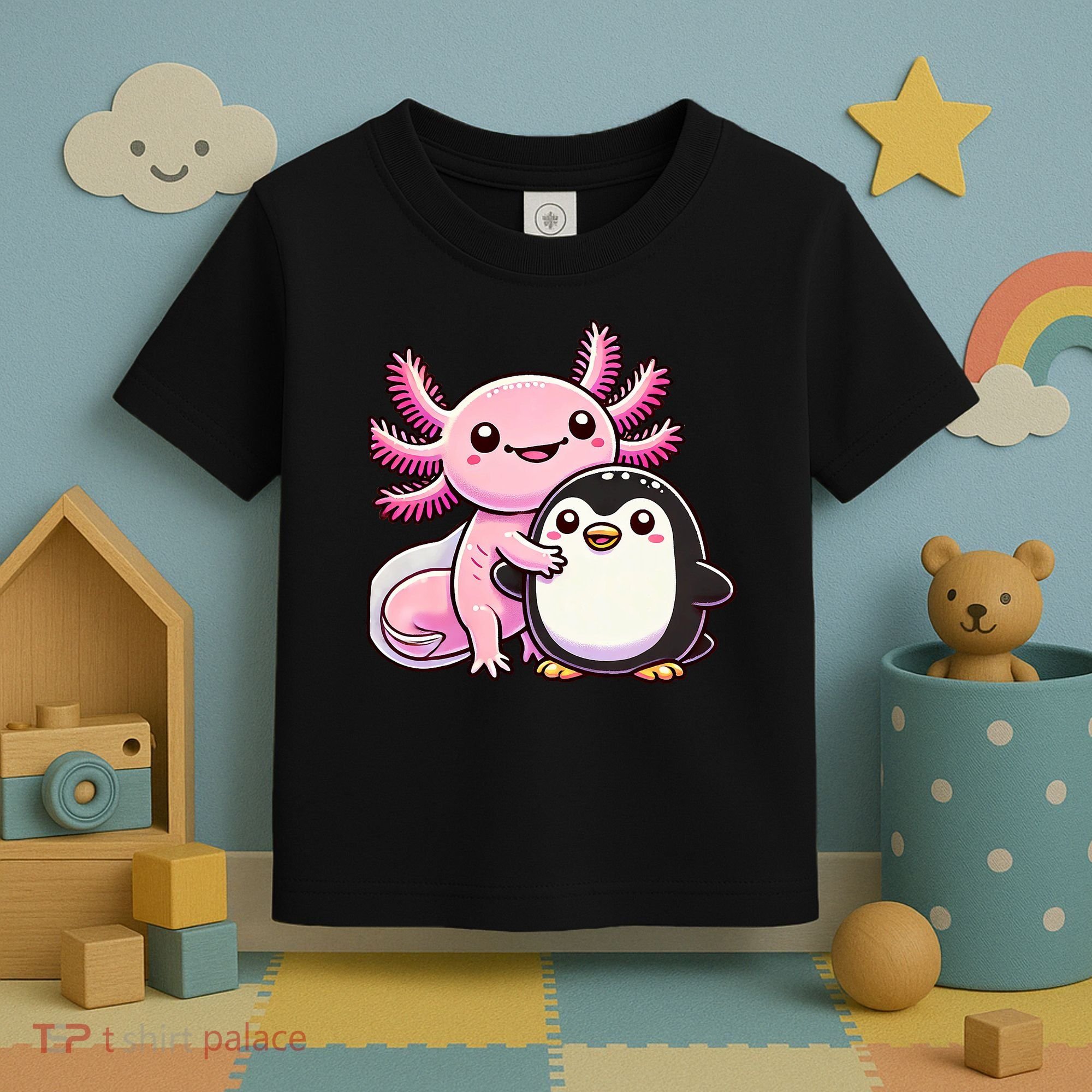 Cute Axolotl Hugging Penguin Toddler T-Shirt