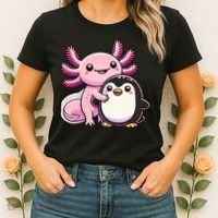 Cute Axolotl Hugging Penguin Women's T-Shirt thumb 2
