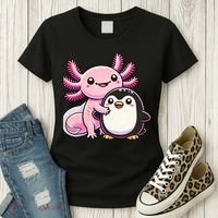 Cute Axolotl Hugging Penguin Women's T-Shirt thumb 3
