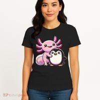 Cute Axolotl Hugging Penguin Women's T-Shirt thumb 4
