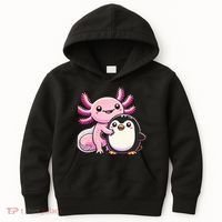 Cute Axolotl Hugging Penguin Kids Hoodie thumb 0