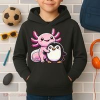 Cute Axolotl Hugging Penguin Kids Hoodie thumb 2
