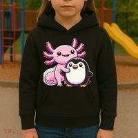 Cute Axolotl Hugging Penguin Kids Hoodie thumb 3