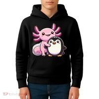 Cute Axolotl Hugging Penguin Kids Hoodie thumb 4