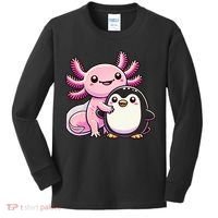 Cute Axolotl Hugging Penguin Kids Long Sleeve Shirt thumb 0