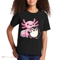 Cute Axolotl Hugging Penguin Kids T-Shirt thumb 2