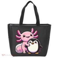 Cute Axolotl Hugging Penguin Tote Bag thumb 0