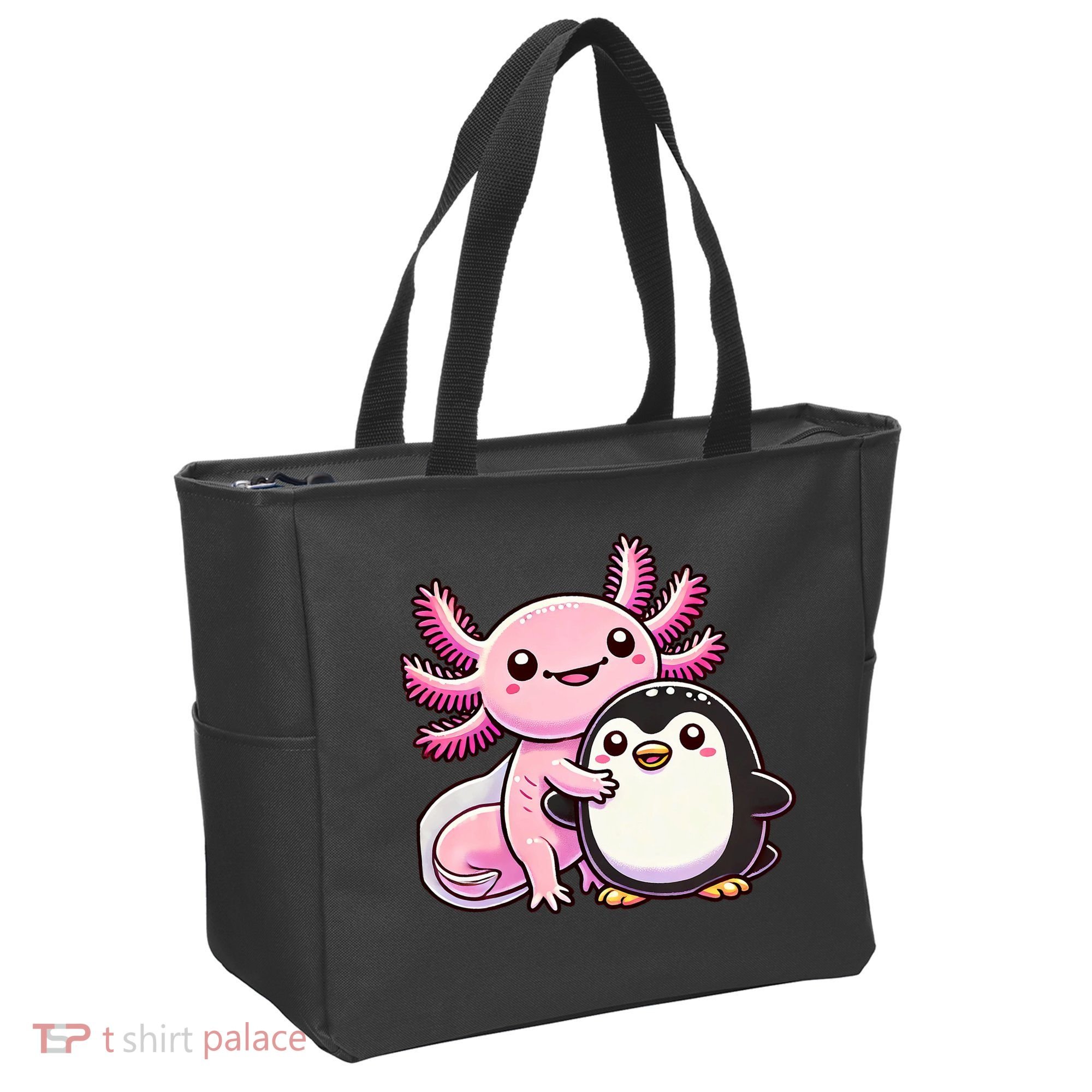 Cute Axolotl Hugging Penguin Tote Bag