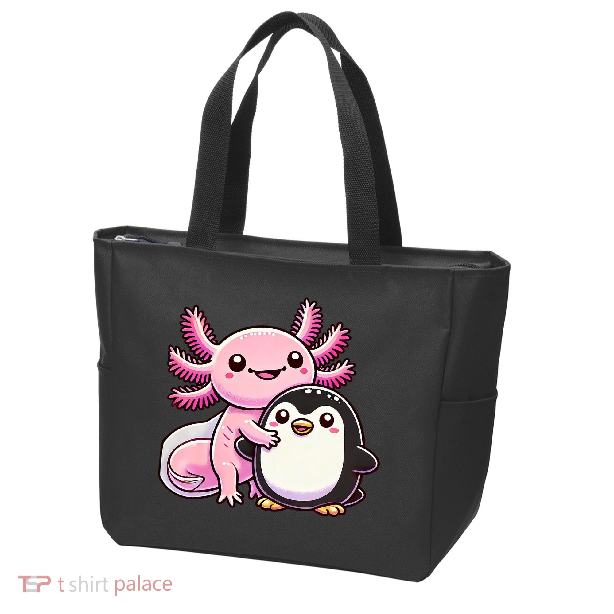 Cute Axolotl Hugging Penguin Tote Bag