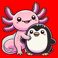 Cute Axolotl Hugging Penguin Santa Hat thumb 1