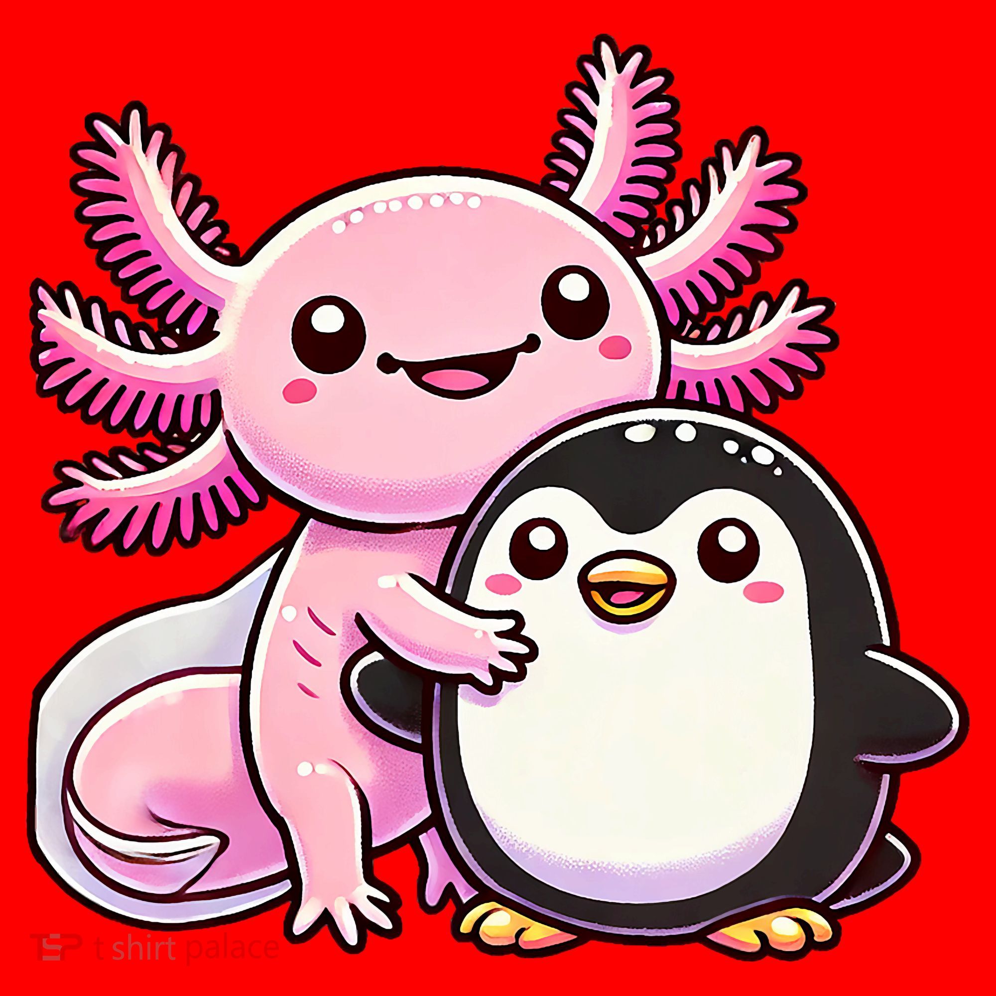 Cute Axolotl Hugging Penguin Santa Hat