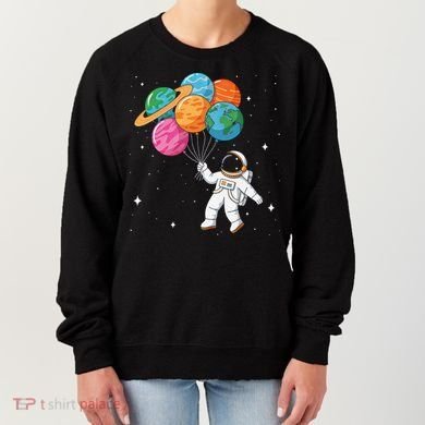 Cute Astronaut Holding Planet Balloons STEM Women's Sweatshirt