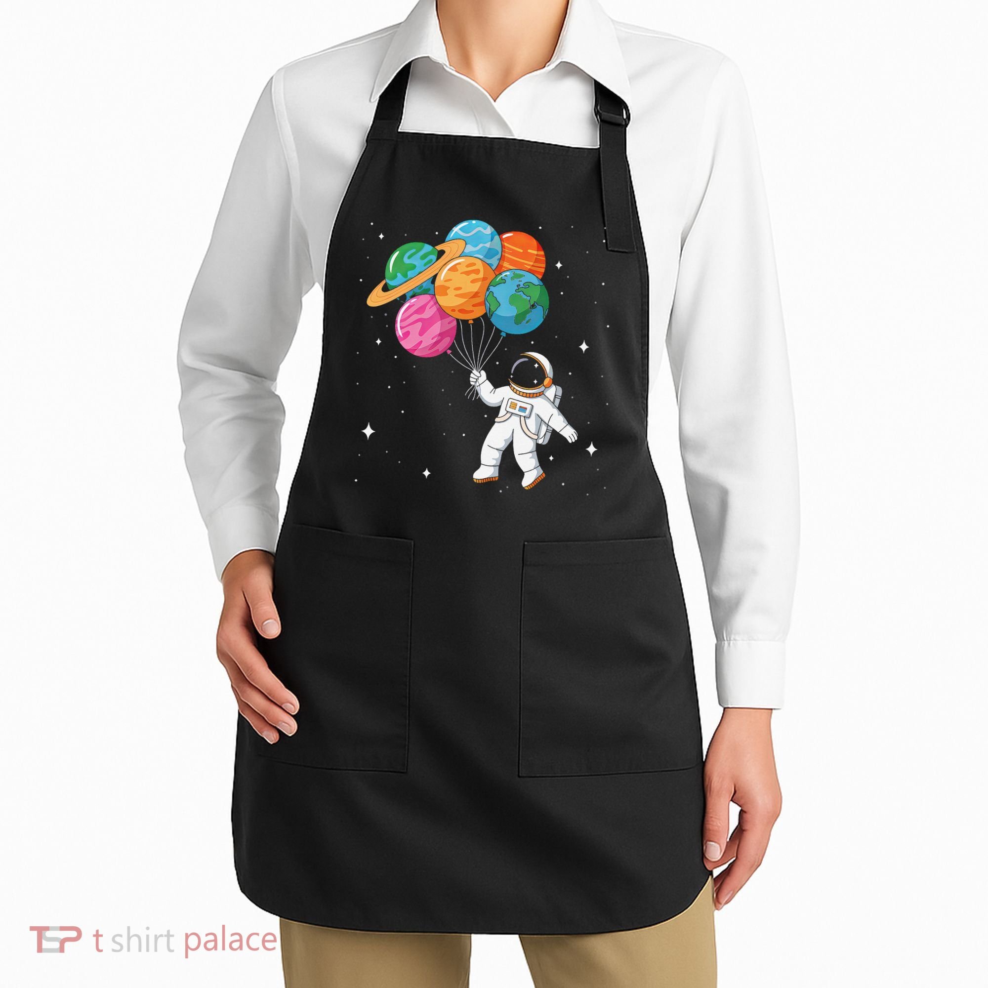 Cute Astronaut Holding Planet Balloons STEM Apron