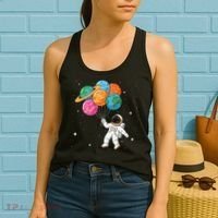 Cute Astronaut Holding Planet Balloons STEM Women's Tank Top thumb 2