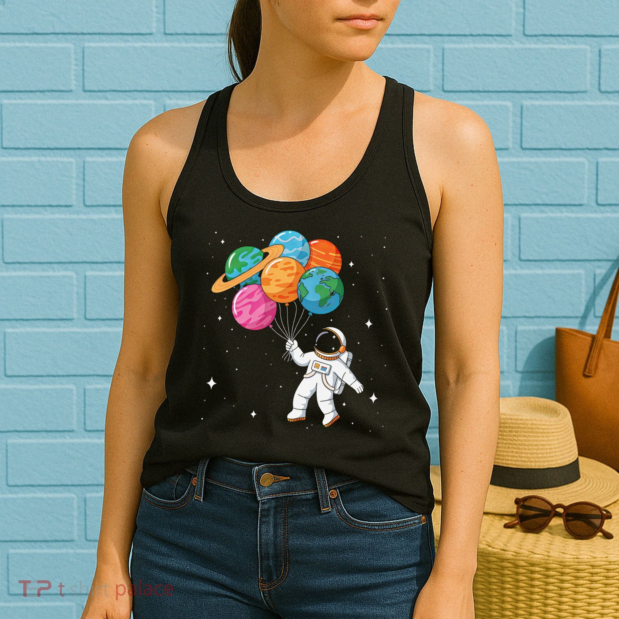 Cute Astronaut Holding Planet Balloons STEM Women's Tank Top