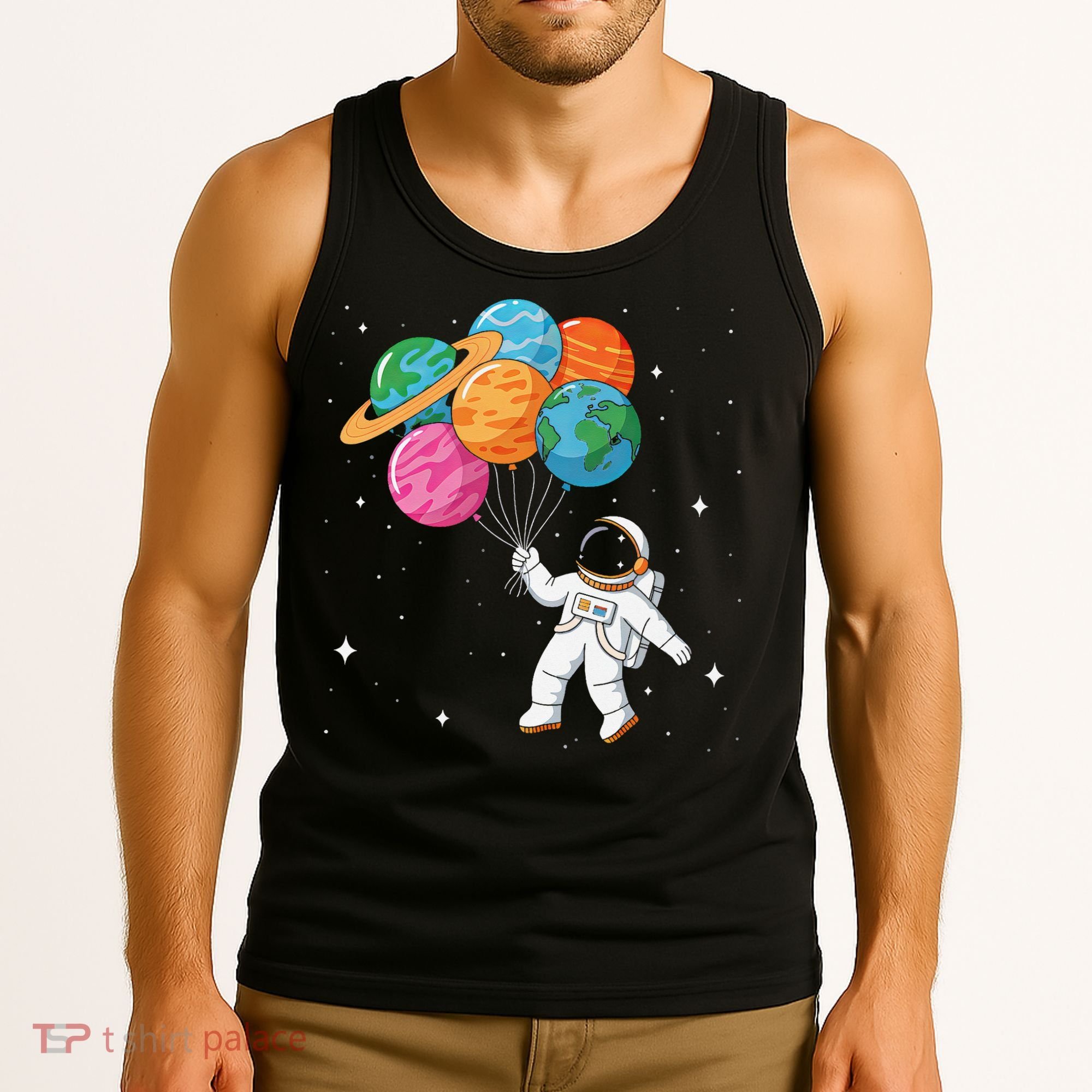 Cute Astronaut Holding Planet Balloons STEM Tank Top