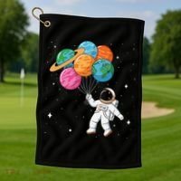 Cute Astronaut Holding Planet Balloons STEM Golf Towel thumb 1