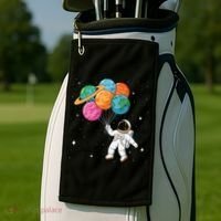 Cute Astronaut Holding Planet Balloons STEM Golf Towel thumb 2
