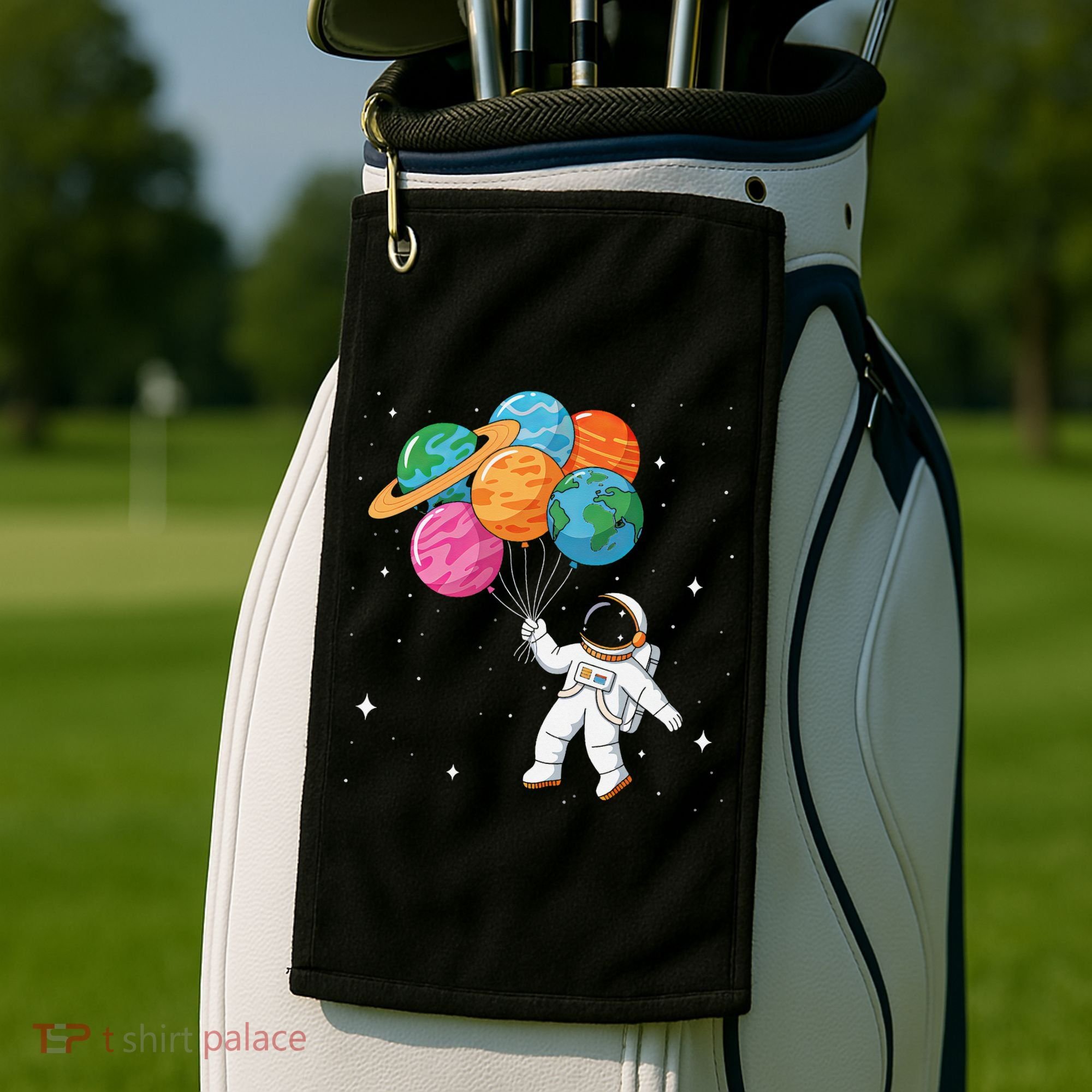 Cute Astronaut Holding Planet Balloons STEM Golf Towel