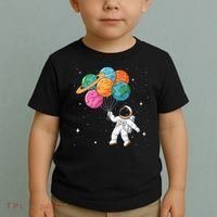 Cute Astronaut Holding Planet Balloons STEM Toddler T-Shirt thumb 2