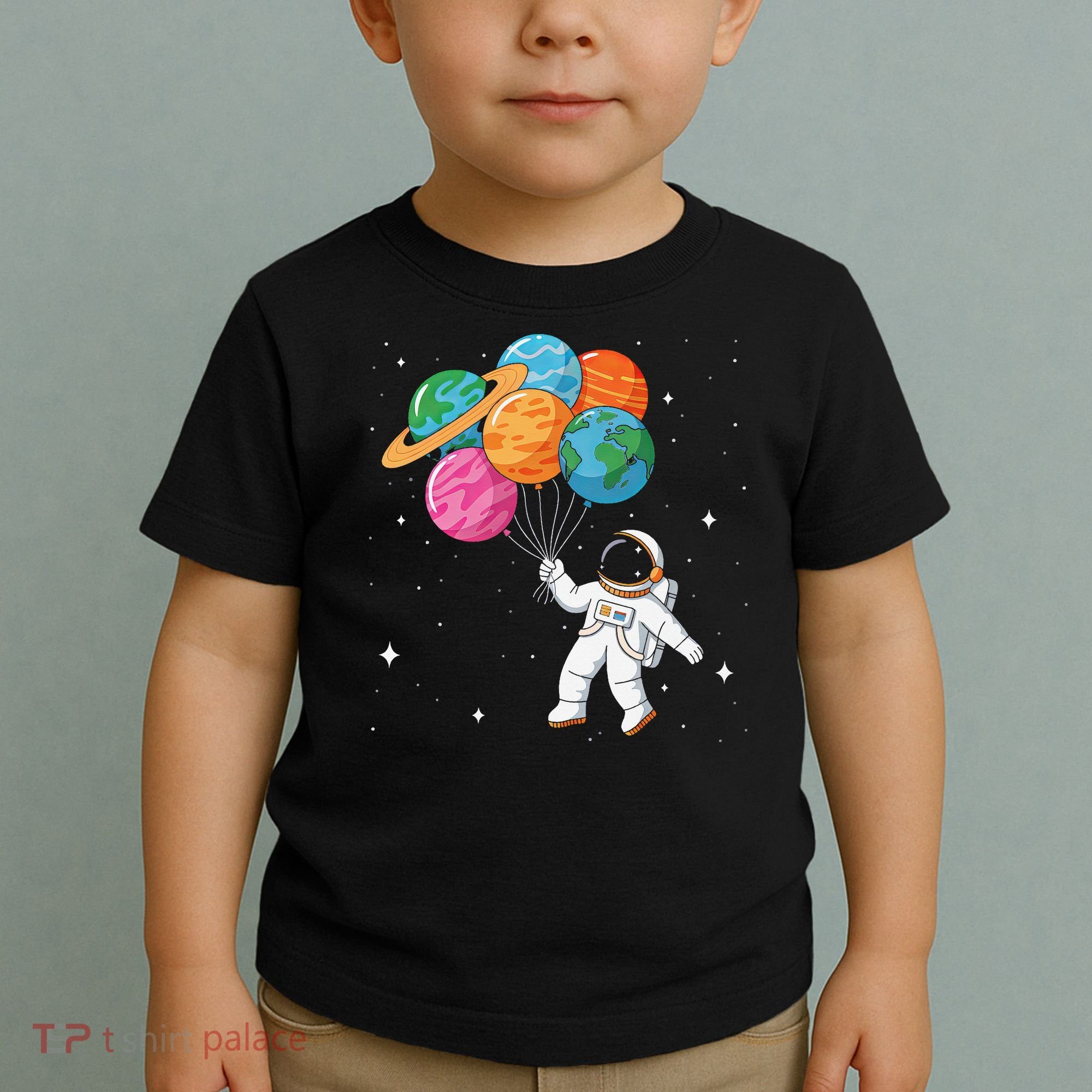 Cute Astronaut Holding Planet Balloons STEM Toddler T-Shirt