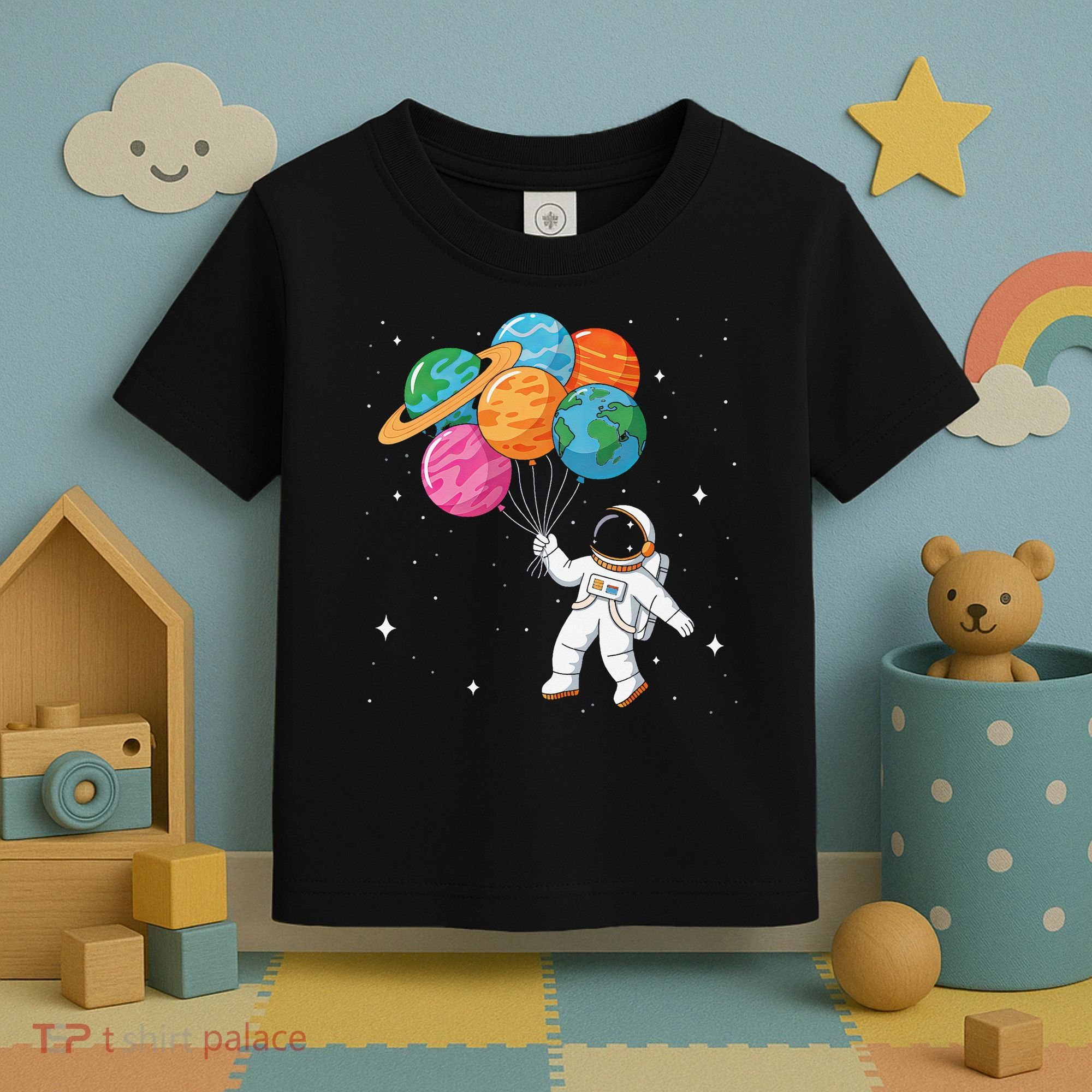 Cute Astronaut Holding Planet Balloons STEM Toddler T-Shirt