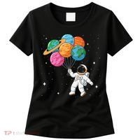 Cute Astronaut Holding Planet Balloons STEM Women's T-Shirt thumb 0