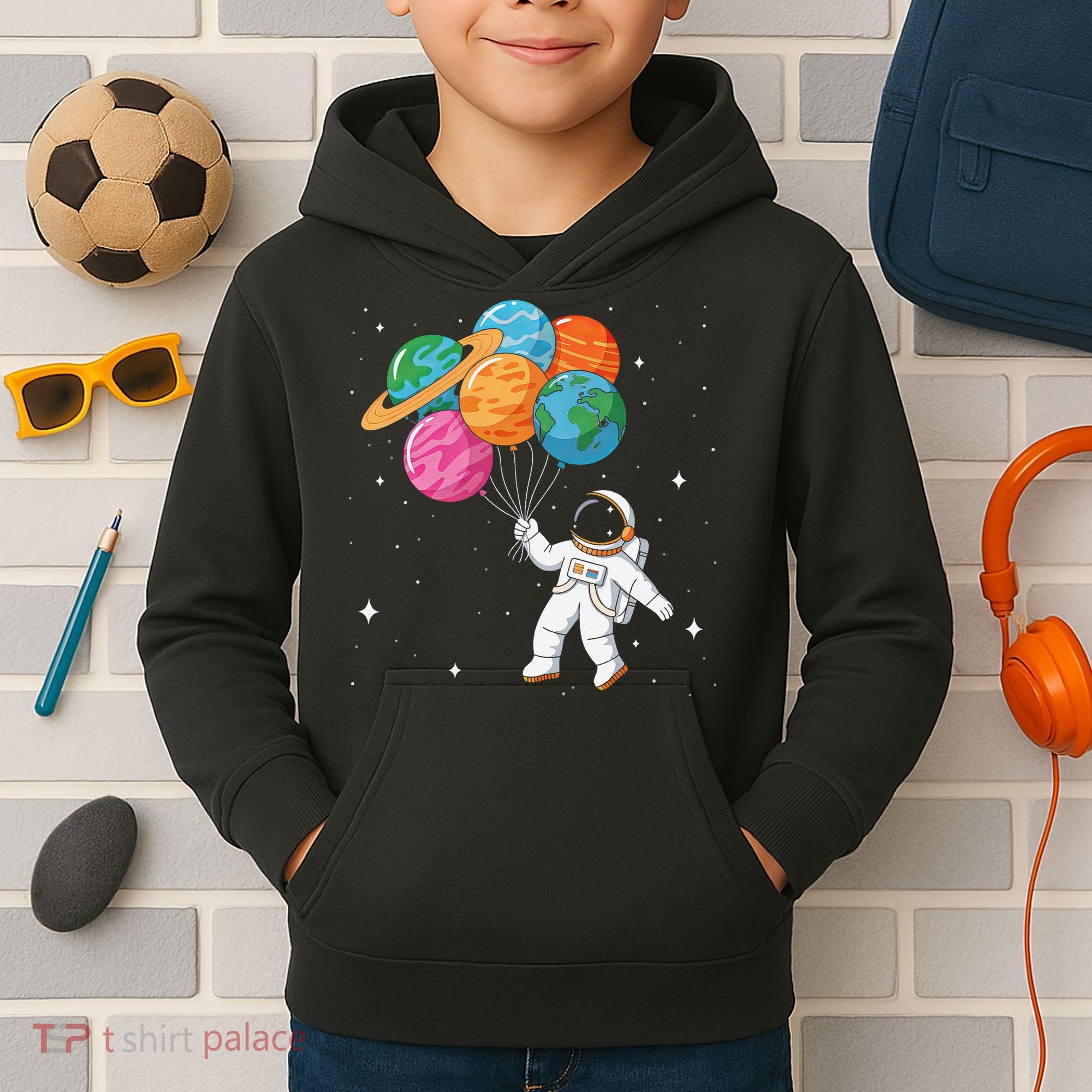 Cute Astronaut Holding Planet Balloons STEM Kids Hoodie