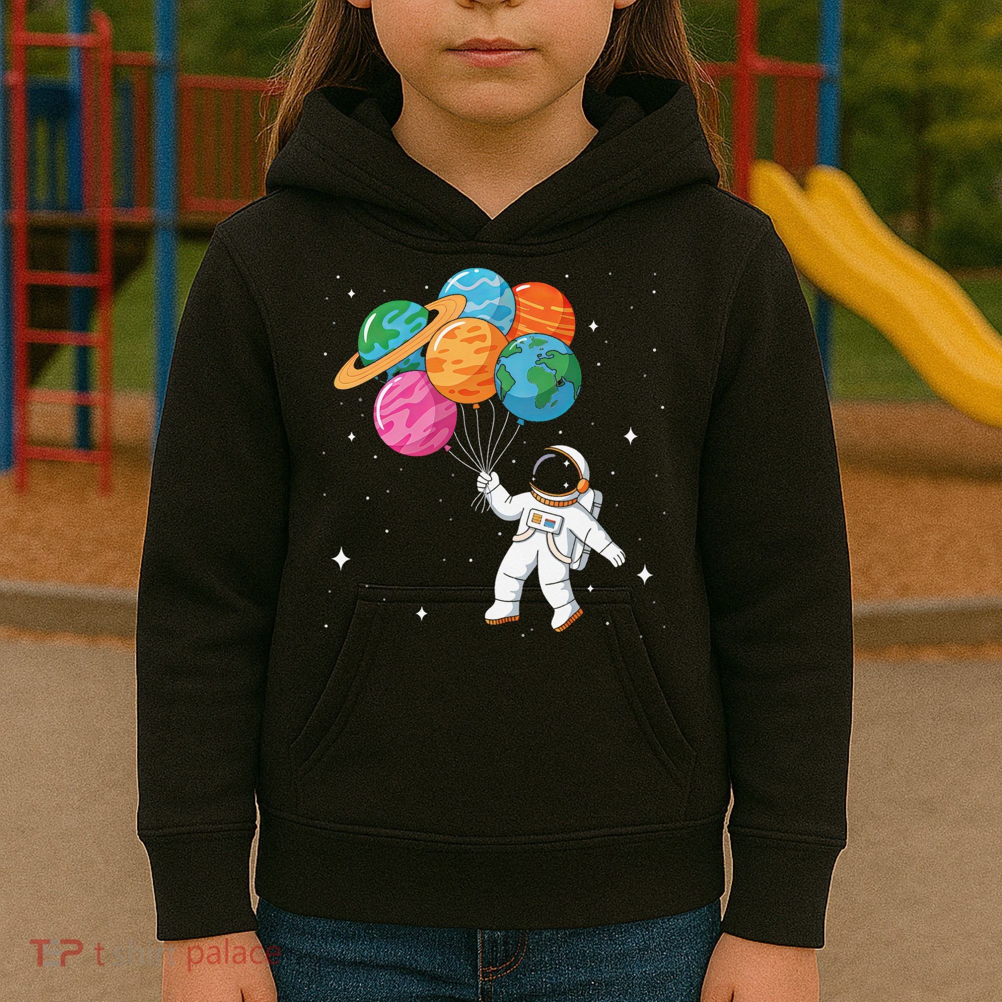 Cute Astronaut Holding Planet Balloons STEM Kids Hoodie