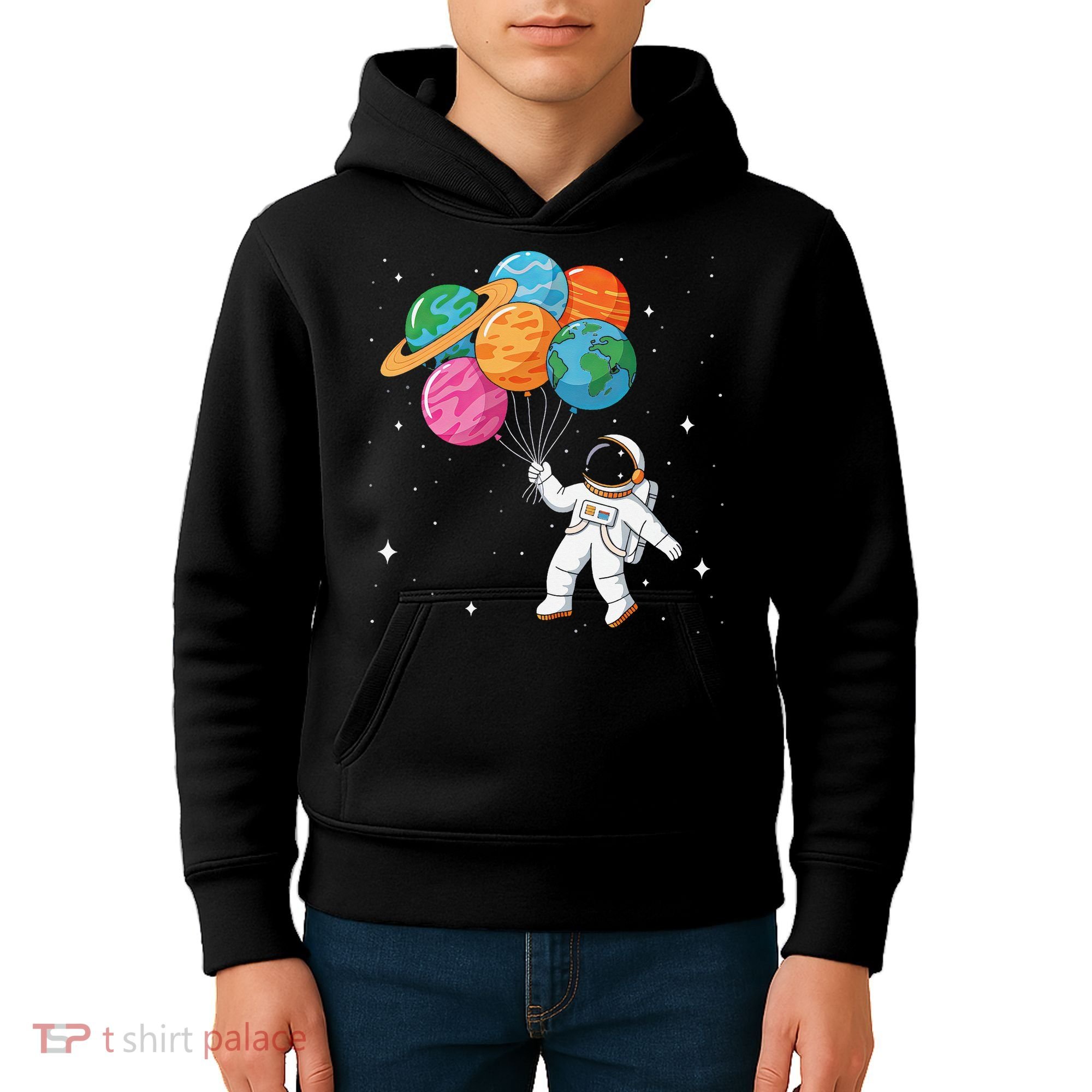 Cute Astronaut Holding Planet Balloons STEM Kids Hoodie