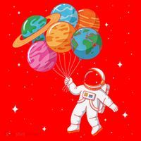 Cute Astronaut Holding Planet Balloons STEM Santa Hat thumb 1