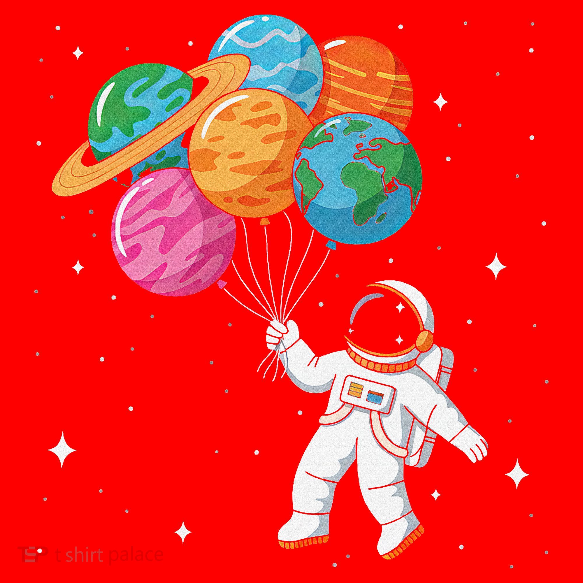 Cute Astronaut Holding Planet Balloons STEM Santa Hat