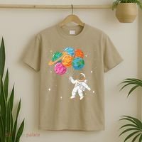 Cute Astronaut Holding Planet Balloons STEM T-Shirt thumb 2