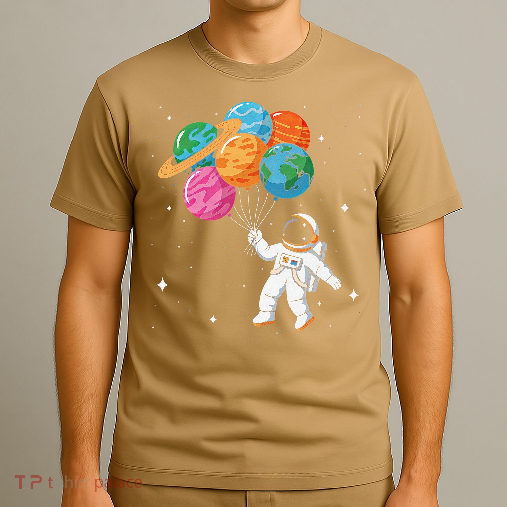 Cute Astronaut Holding Planet Balloons STEM T-Shirt