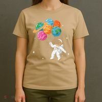 Cute Astronaut Holding Planet Balloons STEM T-Shirt thumb 4
