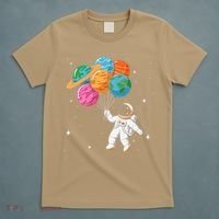 Cute Astronaut Holding Planet Balloons STEM T-Shirt thumb 5
