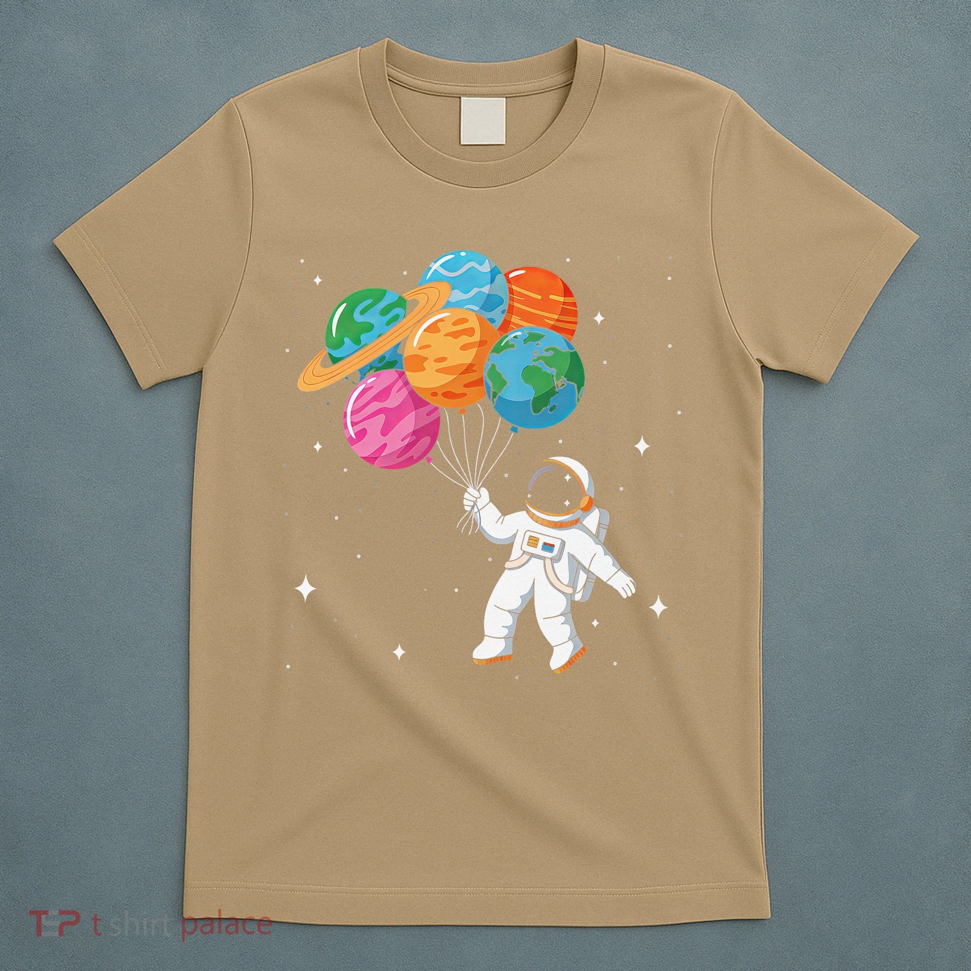 Cute Astronaut Holding Planet Balloons STEM T-Shirt