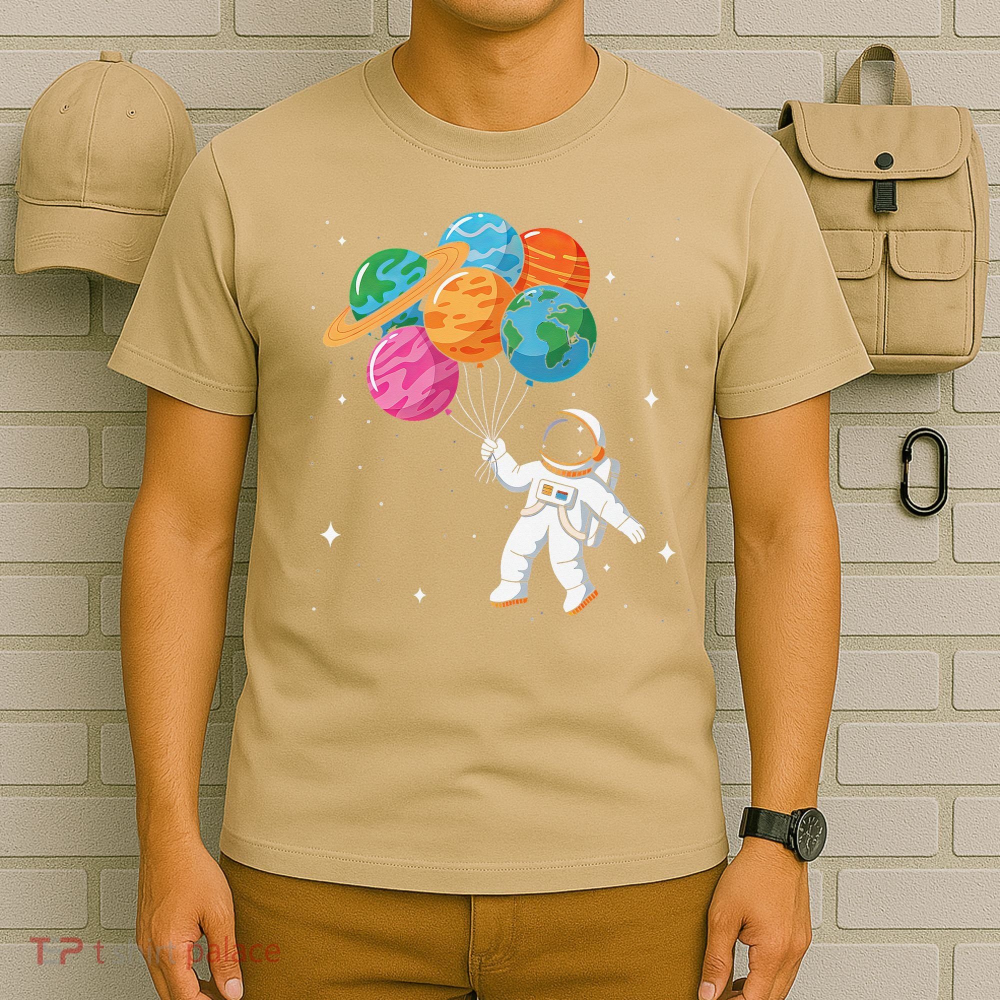 Cute Astronaut Holding Planet Balloons STEM T-Shirt