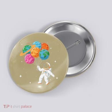 Cute Astronaut Holding Planet Balloons STEM Button