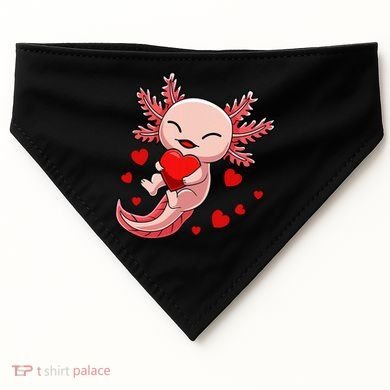 Cute Axolotl Heart Valentines Day USA-Made Doggie Bandana