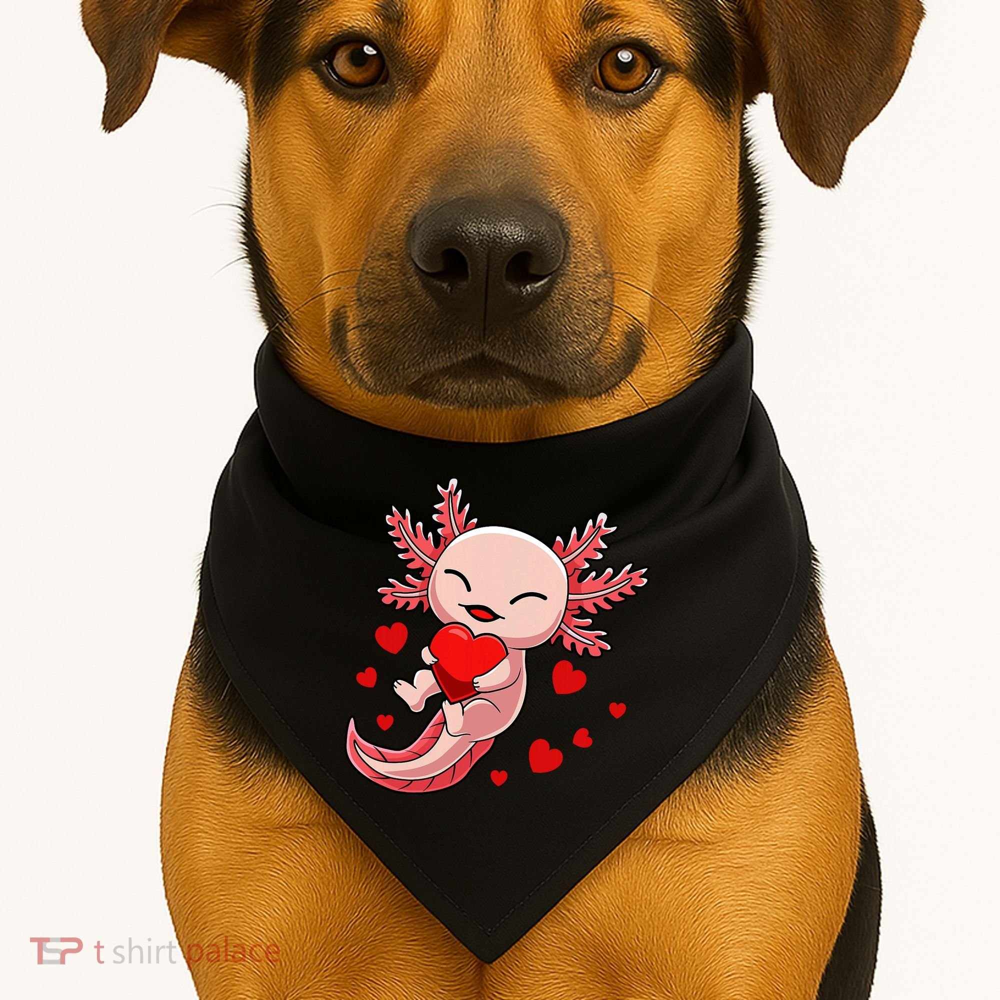 Cute Axolotl Heart Valentines Day USA-Made Doggie Bandana