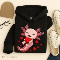 Cute Axolotl Heart Valentines Day Hoodie thumb 4