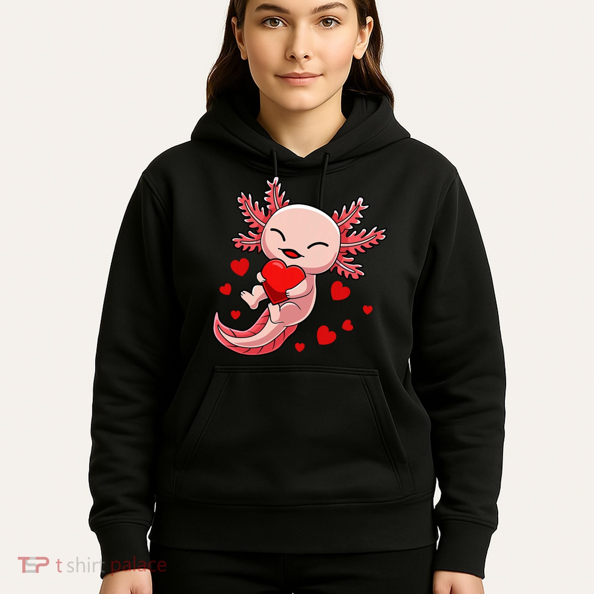 Cute Axolotl Heart Valentines Day Hoodie