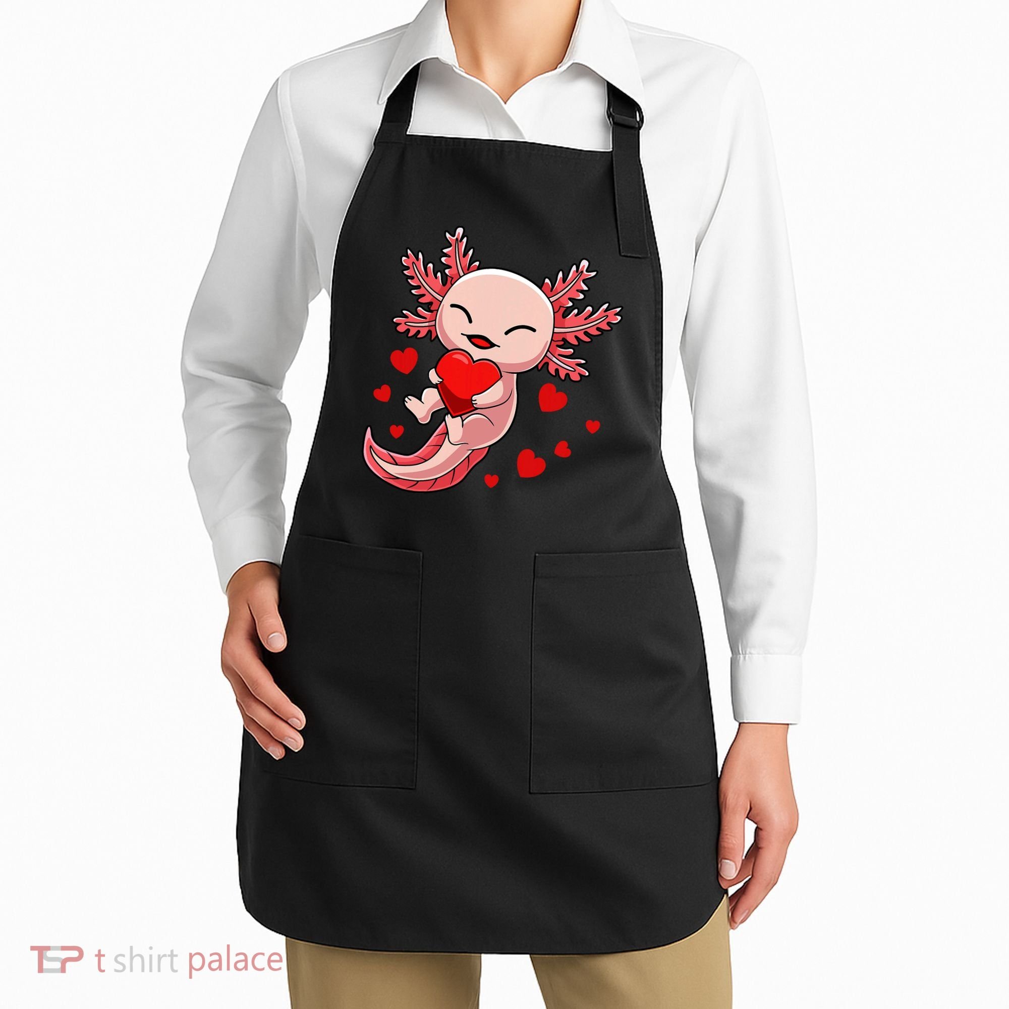 Cute Axolotl Heart Valentines Day Apron