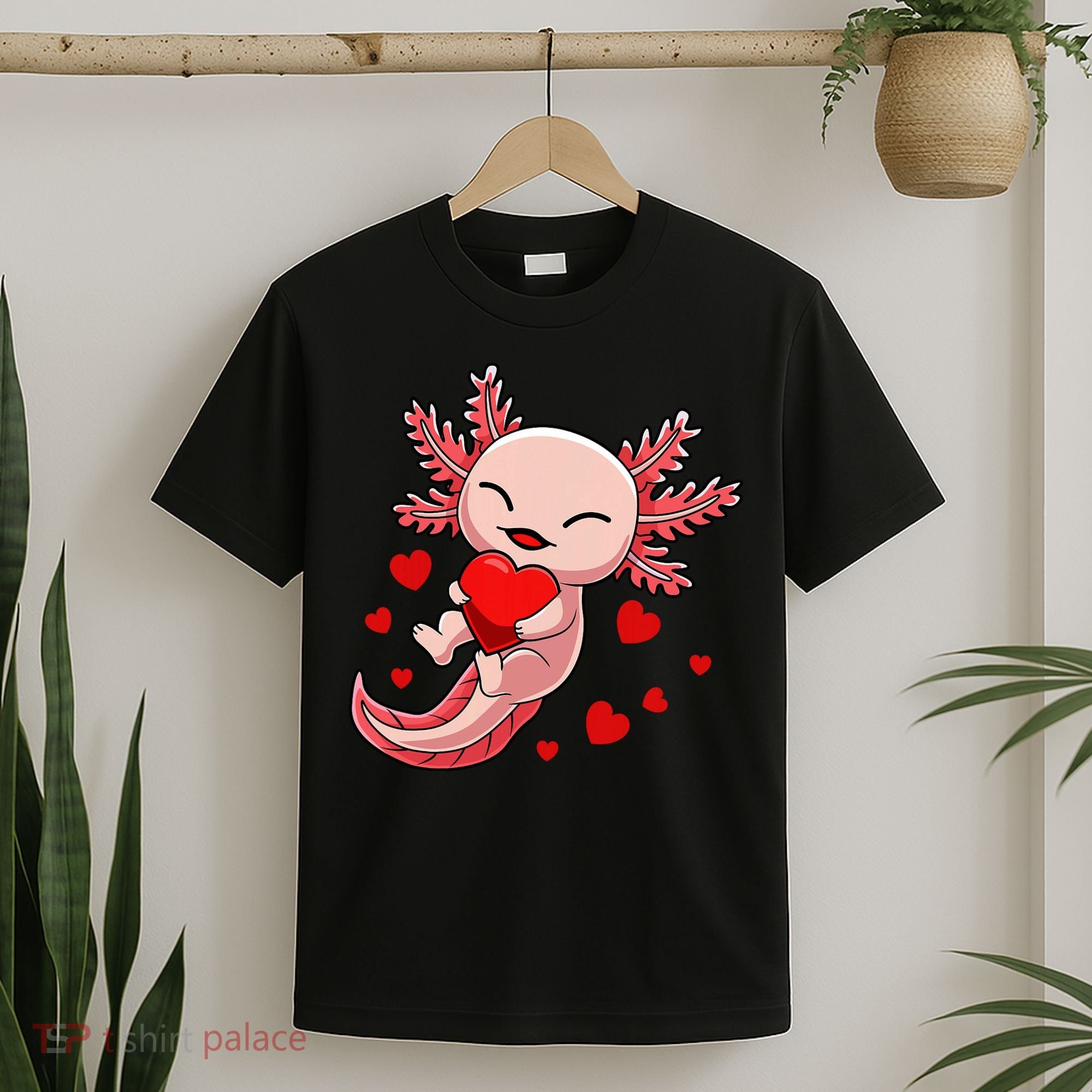 Cute Axolotl Heart Valentines Day T-Shirt